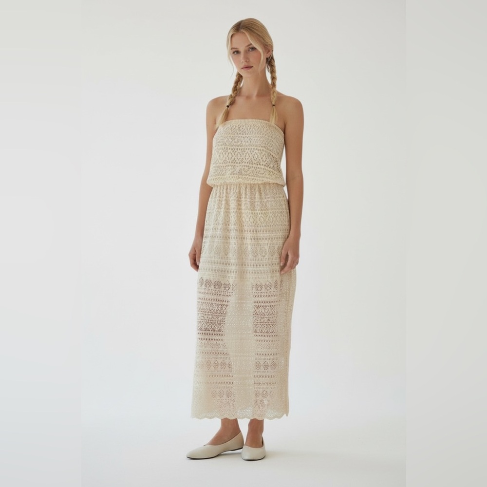 S-Twelve Made in USA Lace- Crochet Knit ivory Maxi Dress resort beach party